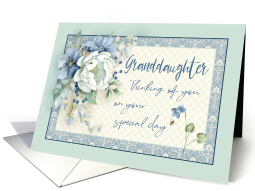 Granddaughter Birthday Thinking of You Blue White Floral... (1786576)
