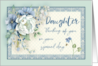Daughter Birthday Thinking of You Blue White Floral Peony & Bees card