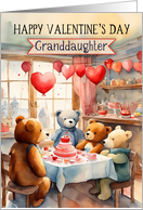 Granddaughter Valentine’s Day Teddy Bear Party with Cake, Balloons card