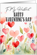 Husband Valentine’s Day Watercolor Hearts and Leaves, Happy Vibe card