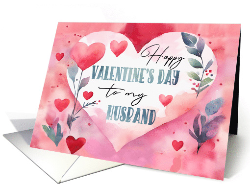 Husband Valentine's Day Watercolor Hearts and Leaves card (1797276)
