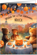 Niece Happy Halloween Teddy Bear Party Jack-o-Lanterns Cheery card