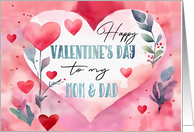 Mom and Dad Valentine’s Day Watercolor Hearts and Leaves card