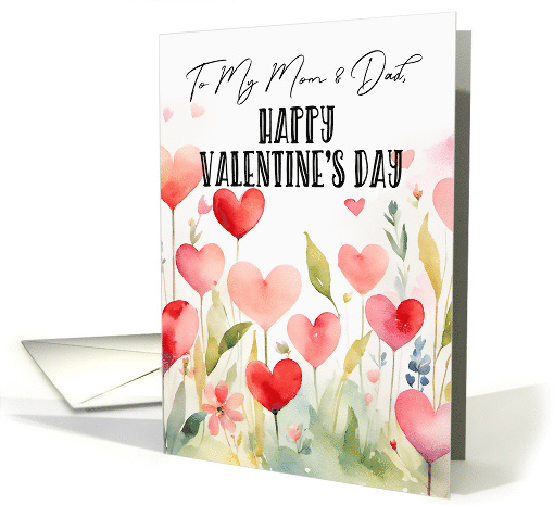 Mom and Dad Valentine's Day Watercolor Hearts and Leaves... (1798458)
