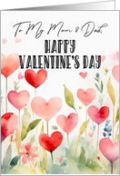 Mom and Dad Valentine’s Day Watercolor Hearts and Leaves Happy Vibe card