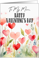 Mom Valentine’s Day Watercolor Hearts and Leaves Happy Vibe card