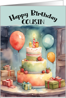 Cousin Birthday Party with Whimsical Cake Balloons Gifts card