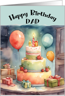 Dad Birthday Party with Whimsical Cake Balloons Gifts card