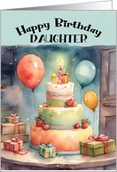 Daughter Birthday Party with Whimsical Cake Balloons Gifts card