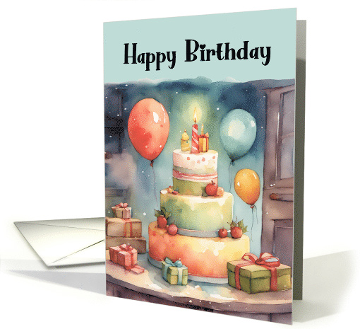 General Birthday Party with Whimsical Cake Balloons Gifts card