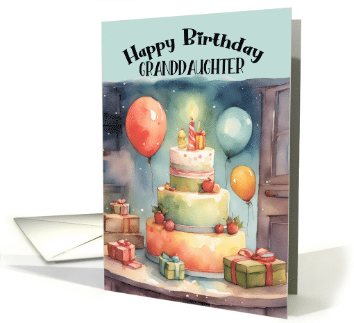 Granddaughter Birthday Party with Whimsical Cake Balloons Gifts card