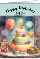 Mom Birthday Party with Whimsical Cake Balloons Gifts card