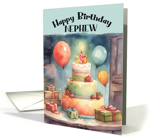 Nephew Birthday Party with Whimsical Cake Balloons Gifts card