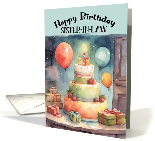Sister in Law Birthday Party with Whimsical Cake Balloons Gifts card