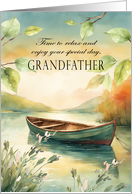 Grandfather Birthday Relax on Special Day Rowboat on Serene Lake card