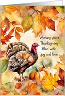 General Thanksgiving Wishes Turkey with Pumpkins and Autumn Leaves card