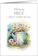 Birthday for Niece Watering Can with Flowers Wishing Sunshine and Joy card