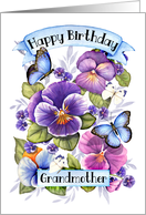 Birthday for Grandmother with Hand Painted Pansies and Butterflies card