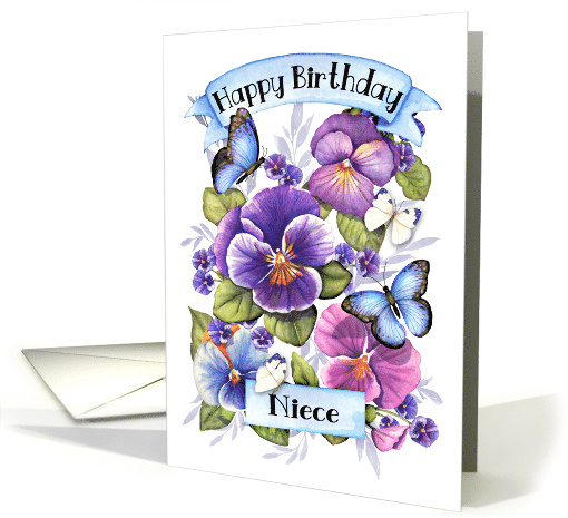 Birthday for Niece with Hand Painted Pansies and Butterflies card