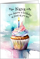 Birthday for Nana with Watercolor Sweet Cupcake and Candle card