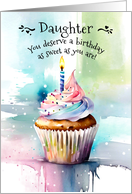 Birthday for Daughter with Watercolor Sweet Cupcake and Candle card