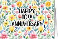 10th Anniversary Bright Floral and Heart Wishes for Happy Years Ahead card