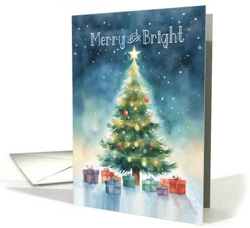 Christmas Tree and Gifts Hand Painted for Merry and Bright Season card