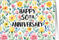 50th Anniversary Bright Floral and Heart Wishes for Happy Years Ahead card