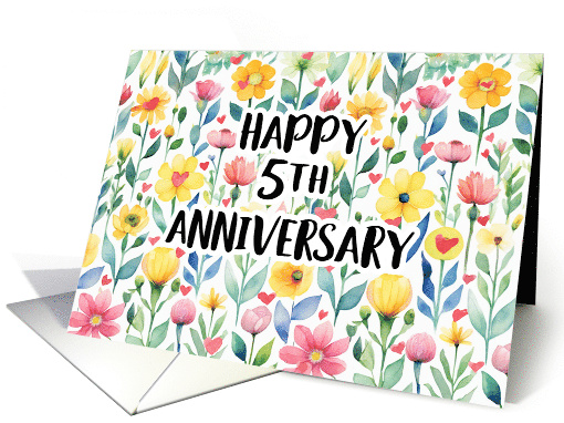 5th Anniversary Bright Floral and Heart Wishes for Happy... (1883950)
