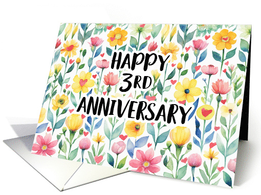 3rd Anniversary Bright Floral and Heart Wishes for Happy... (1883954)