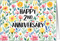 2nd Anniversary Bright Floral and Heart Wishes for Happy Years Ahead card