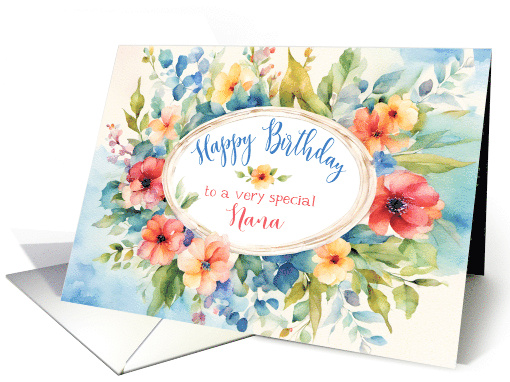 Birthday for Nana with Bright and Modern Watercolor Flowers card