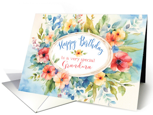 Birthday for Grandma with Bright and Modern Watercolor Flowers card