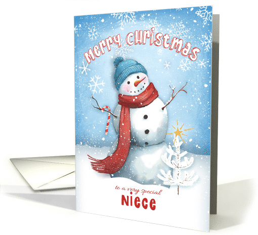 Merry Christmas to Niece Snowman with Candy Cane card (1886840)