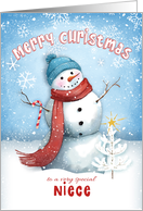 Merry Christmas to Niece Snowman with Candy Cane card