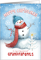 Merry Christmas to Grandparents Snowman with Candy Cane card