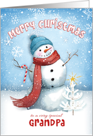 Merry Christmas to Grandpa Snowman with Candy Cane card