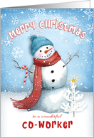 Merry Christmas to Co Worker with Snowman with Candy Cane card