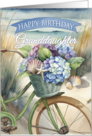 Happy Birthday to Granddaughter Bike and Hydrangeas on Beach card