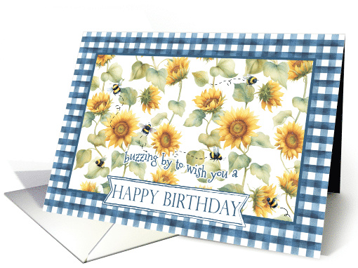 Birthday with Sunflowers and Bees Buzzing to Wish a Happy Day card