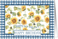 Birthday with Sunflowers and Bees Buzzing to Wish a Happy Day