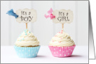 Pink and Blue Cupcakes with Toppers and Sprinkles - Twins Birth card