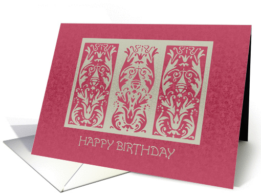 Rose and Silver Woodcut Birthday card (79792)