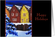 houses in the Snow Happy Holidays Card