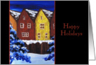 houses in the Snow Happy Holidays Card