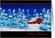 Red Barn in the Snow Happy Holidays Card