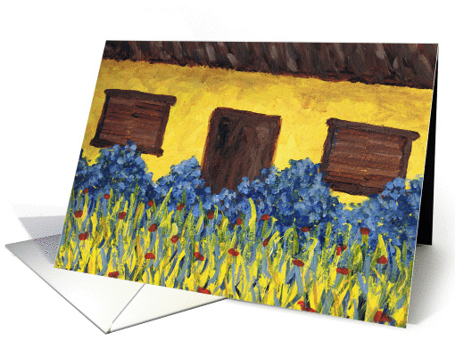 Yard with Red Flowers Birthday card (84195)