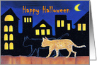 Black and orange cats on the Prowl Happy Halloween Greeting card