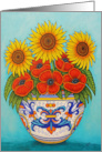 Umbria Sunflower Poppy Bouquet Birthday card