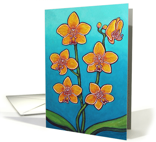 Orchid Bliss Sunset Color Orchids on Azure Background Blank card